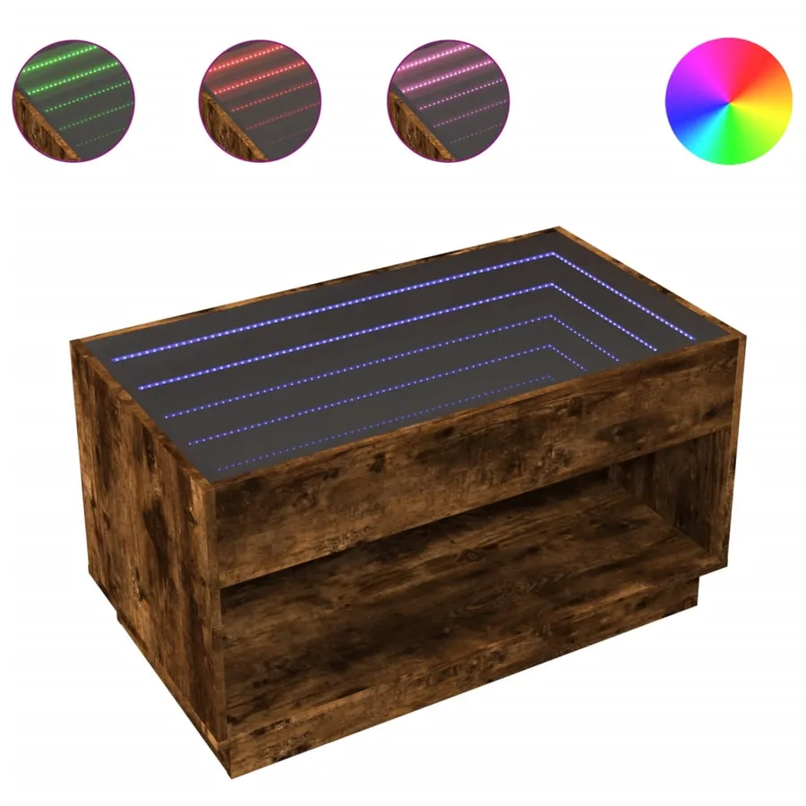 Table basse avec LED infini chêne fumé 90x50x50 cm - 2