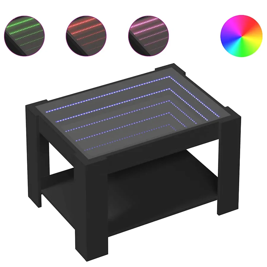 Table basse avec LED noir 73x53x45 cm bois d'ingénierie - 2