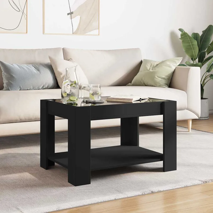 Table basse avec LED noir 73x53x45 cm bois d'ingénierie - 4