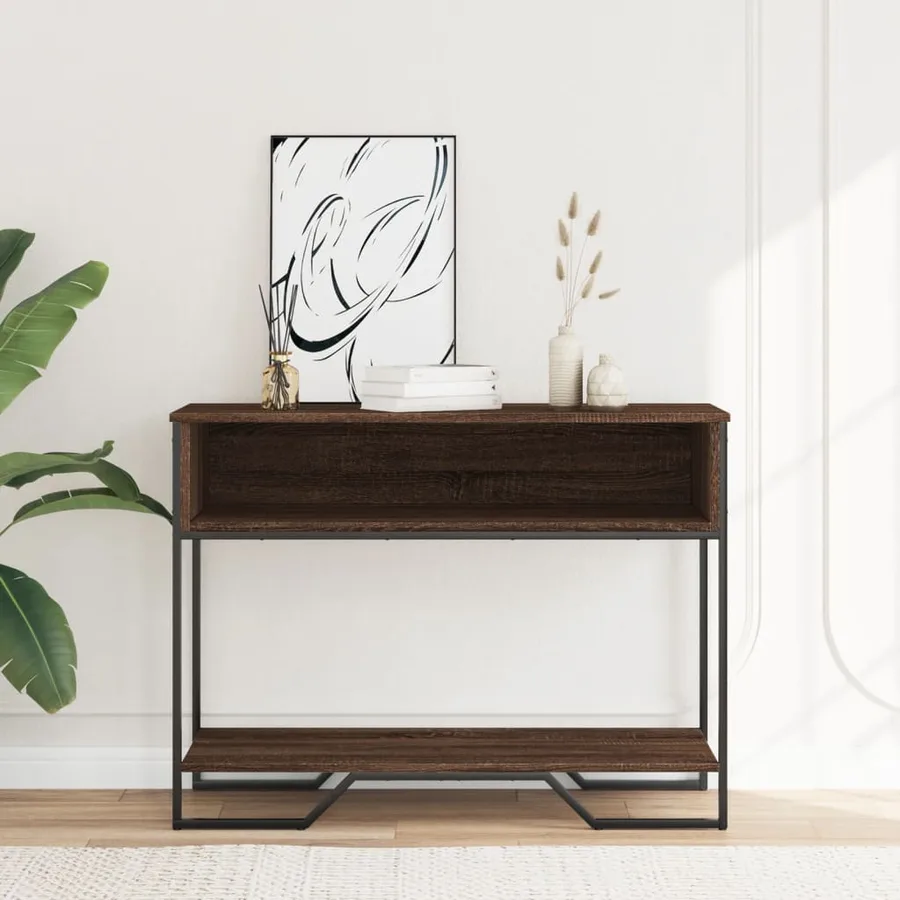 Table console chêne marron 100x35x74,5 cm bois d'ingénierie - 3
