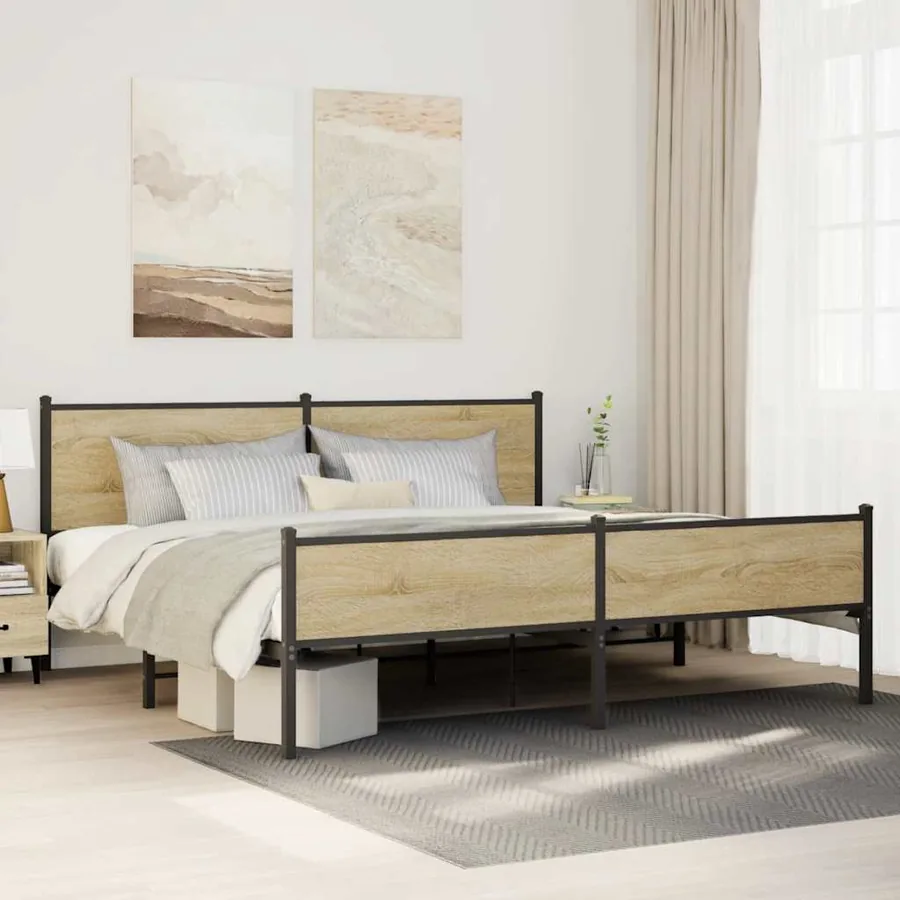 Cadre de lit en métal sans matelas chêne sonoma 200x200 cm