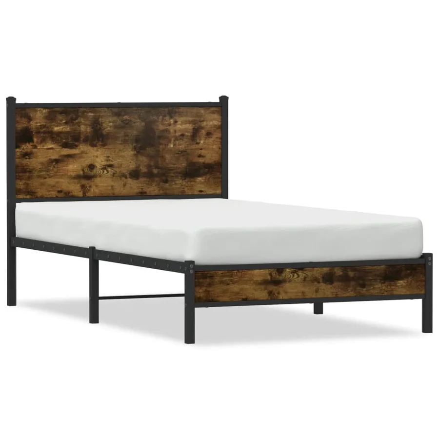 Cadre de lit en métal sans matelas chêne fumé 107x203 cm - 2