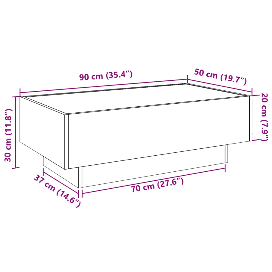 Table basse avec LED chêne marron 90x50x30 cm bois d'ingénierie - 13