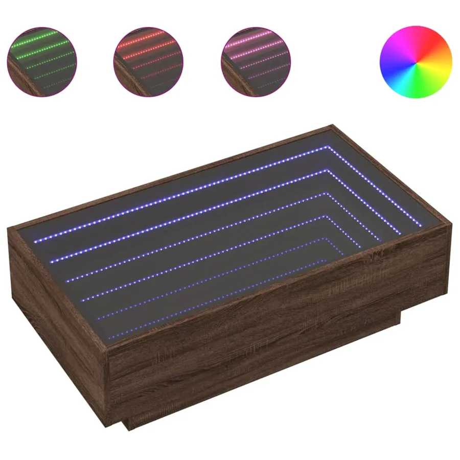 Table basse avec LED chêne marron 90x50x30 cm bois d'ingénierie - 2
