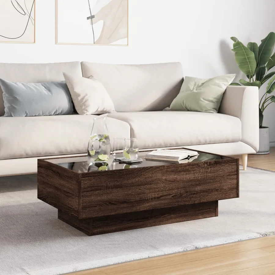 Table basse avec LED chêne marron 90x50x30 cm bois d'ingénierie - 4