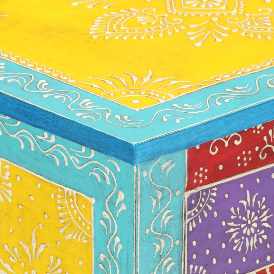 Table de chevet peinte à la main 40x30x50 cm Bois de manguier - 5