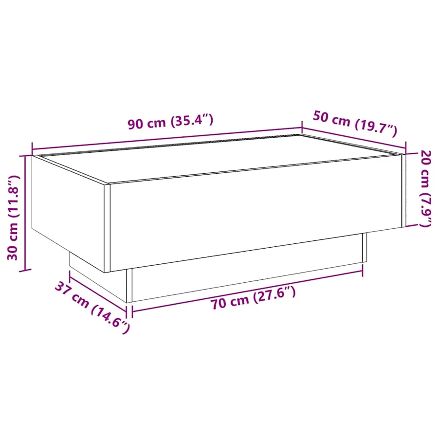 Table basse avec LED blanc 90x50x30 cm bois d'ingénierie - 13