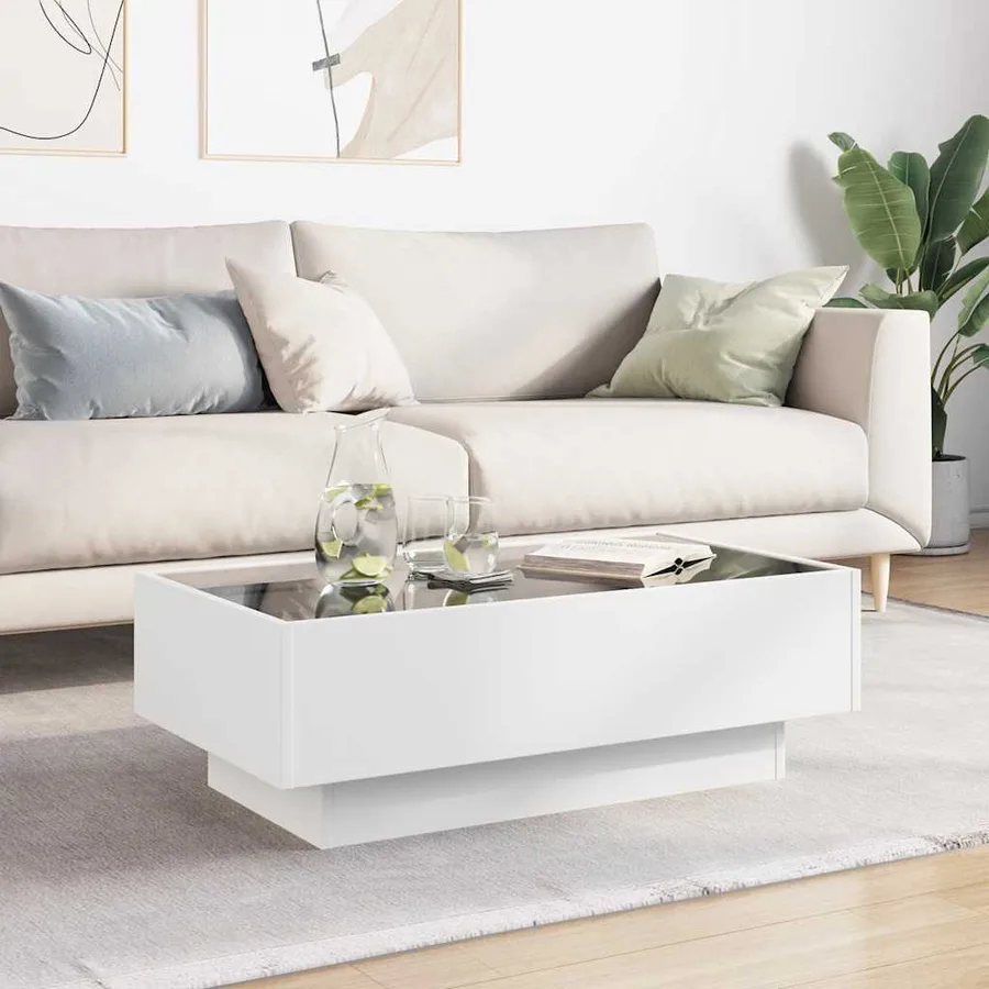 Table basse avec LED blanc 90x50x30 cm bois d'ingénierie - 4