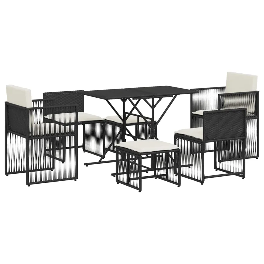 Ensemble à manger de jardin coussins 7 pcs noir résine tressée - 2