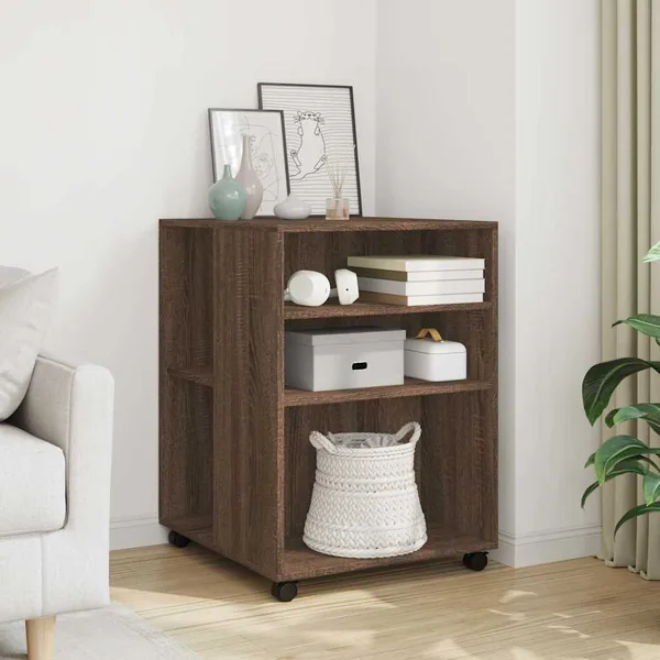 Table d'appoint avec roues chêne marron bois d'ingénierie
