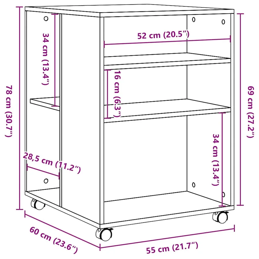 Table d'appoint avec roues chêne marron bois d'ingénierie - 9