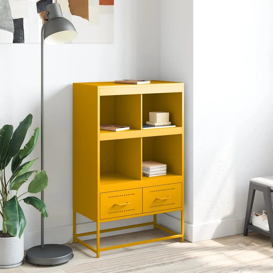 Buffet haut jaune moutarde 68x39x111,5 cm acier - 3
