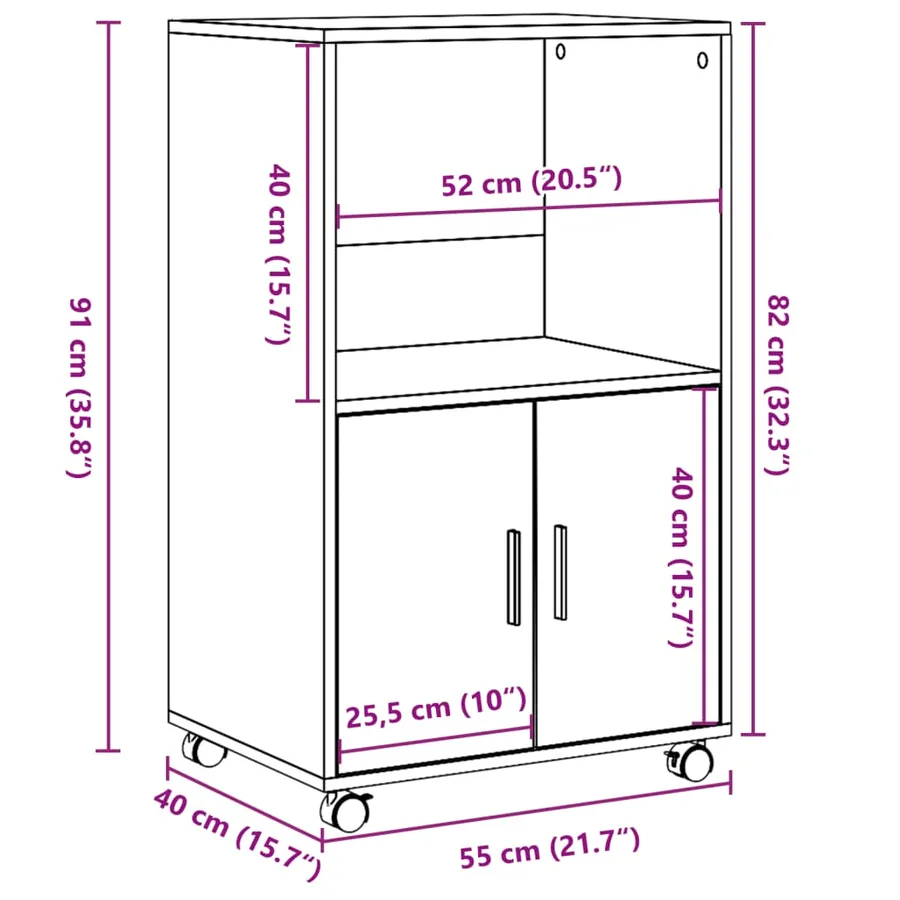 Armoire à roulettes blanc 55x40x91 cm bois d’ingénierie - 10