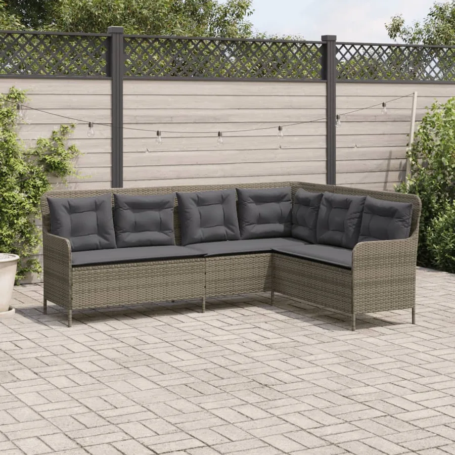 Canapé de jardin avec coussins forme de L gris résine tressée - 3