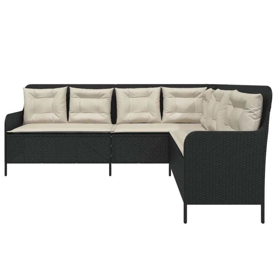 Canapé de jardin et coussins en forme de L noir résine tressée - 4
