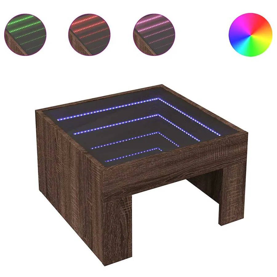 Table basse avec LED infini chêne marron 50x50x30 cm - 2