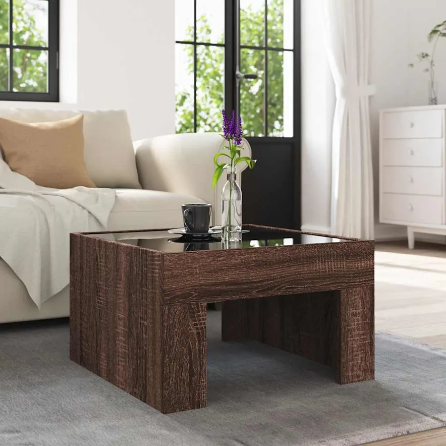 Table basse avec LED infini chêne marron 50x50x30 cm - 4