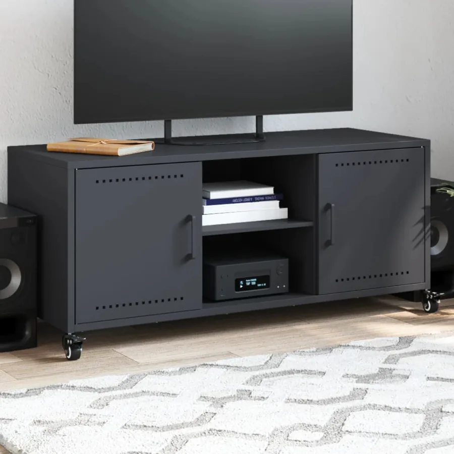 Meuble TV anthracite 100,5x39x43,5 cm acier
