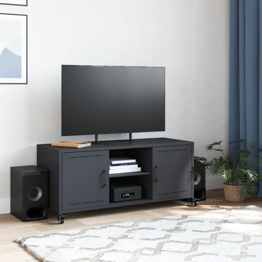 Meuble TV anthracite 100,5x39x43,5 cm acier - 3