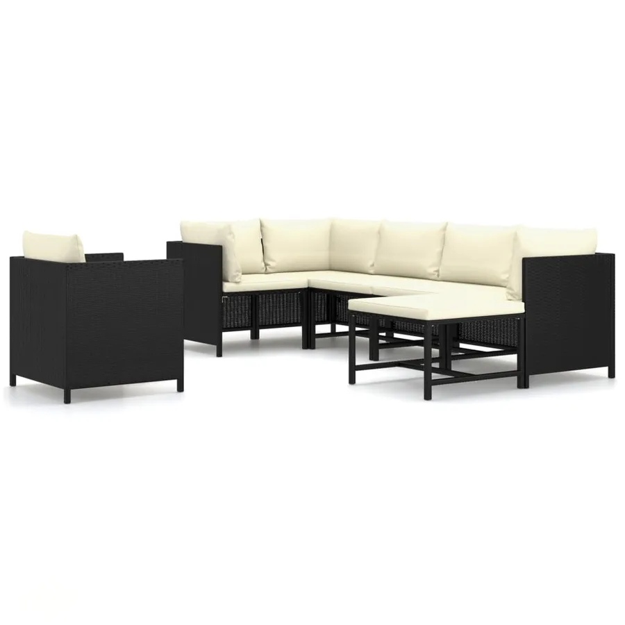Salon de jardin 7 pcs avec coussins Résine tressée Noir - 2
