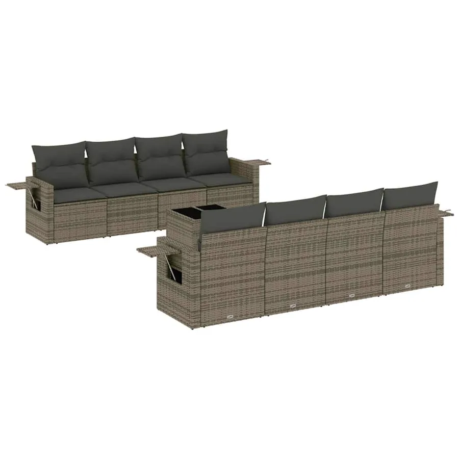Salon de jardin 9 pcs avec coussins gris clair résine tressée - 2