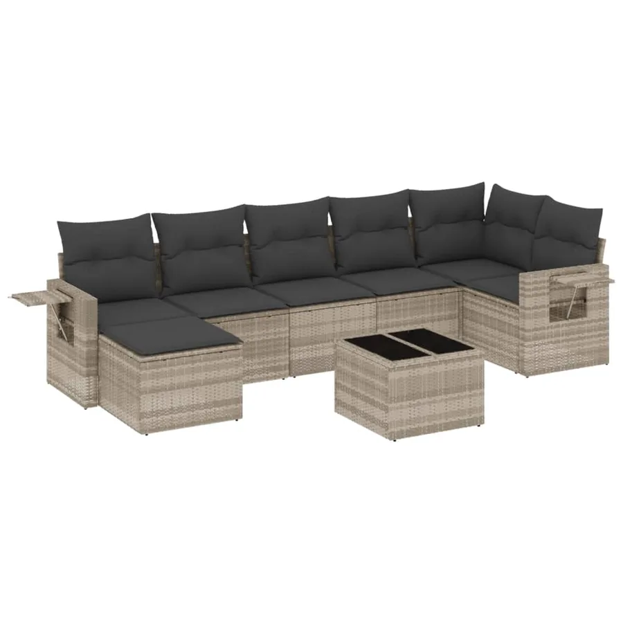Salon de jardin 8 pcs avec coussins gris clair résine tressée - 2