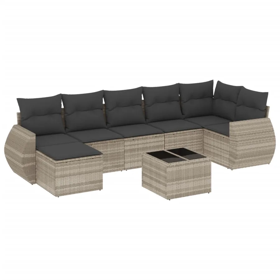 Salon de jardin 8 pcs avec coussins gris clair résine tressée - 2