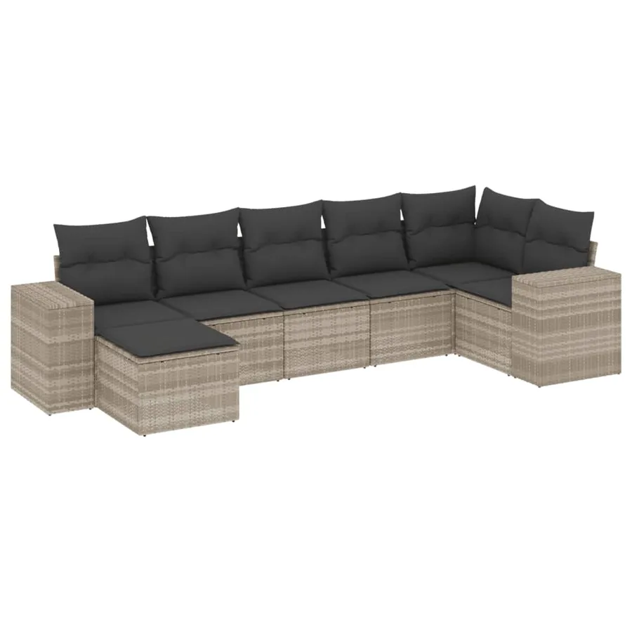 Salon de jardin avec coussins 7 pcs gris clair résine tressée - 2