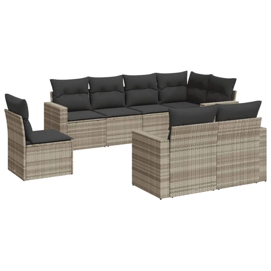 Salon de jardin 8 pcs avec coussins gris clair résine tressée - 2