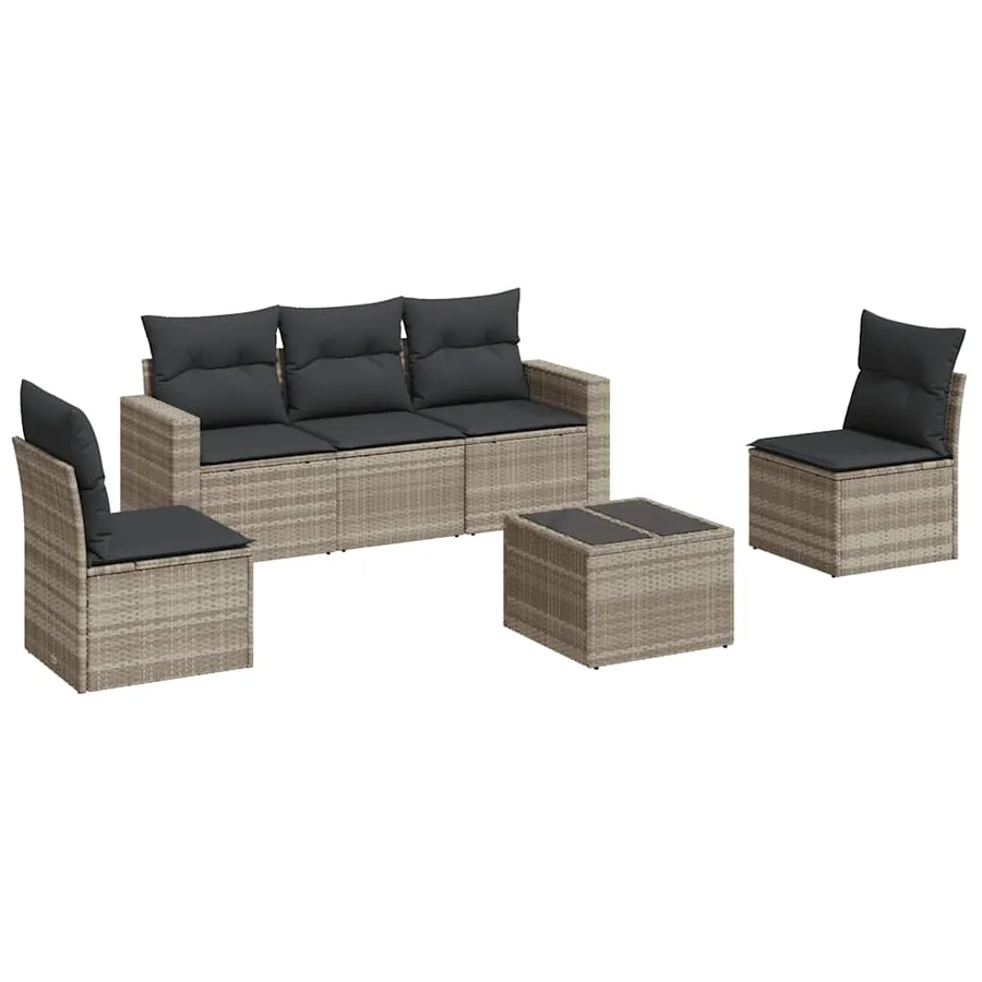 Salon de jardin 6 pcs avec coussins gris clair résine tressée - 2