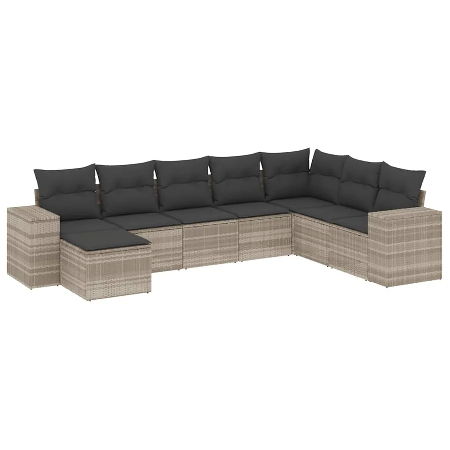 Salon de jardin 8 pcs avec coussins gris clair résine tressée - 2