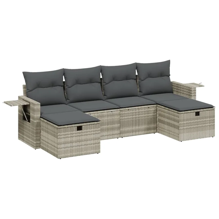 Salon de jardin 6 pcs avec coussins gris clair résine tressée - 2