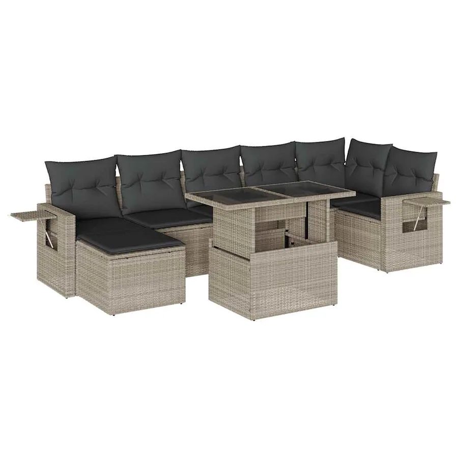 Salon de jardin 8 pcs avec coussins gris clair résine tressée - 2