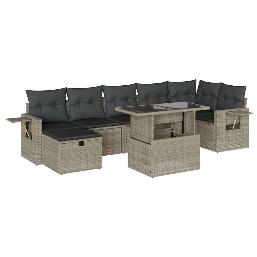 Salon de jardin 8 pcs avec coussins gris clair résine tressée - 2