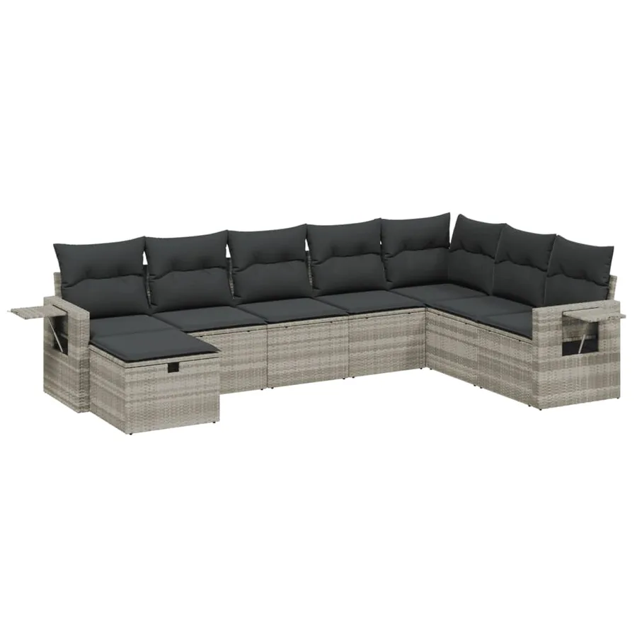Salon de jardin 8 pcs avec coussins gris clair résine tressée - 2