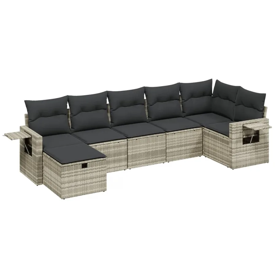 Salon de jardin avec coussins 7 pcs gris clair résine tressée - 2