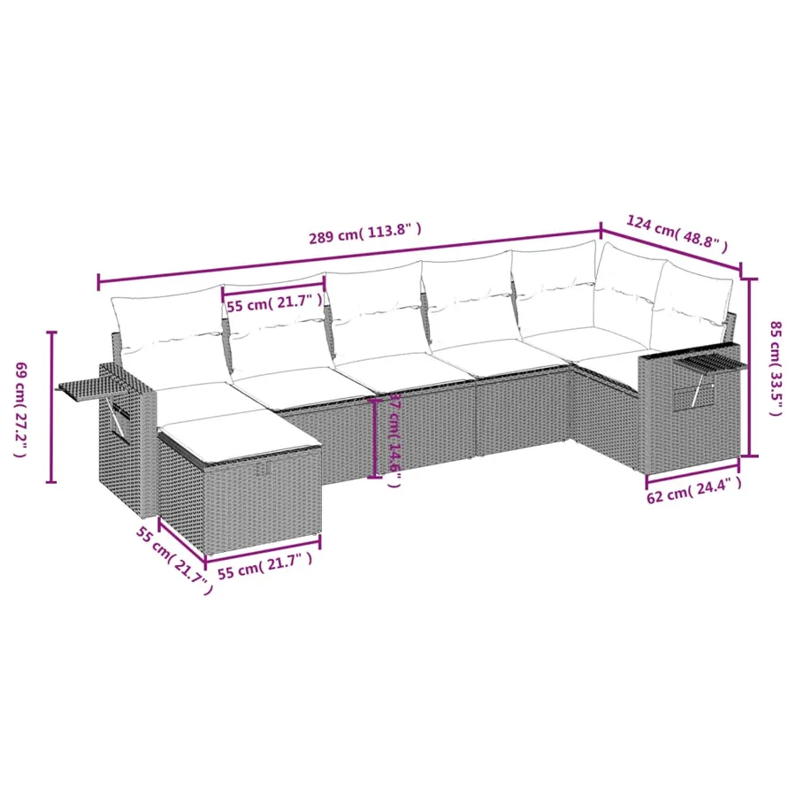 Salon de jardin avec coussins 7 pcs gris clair résine tressée - 4