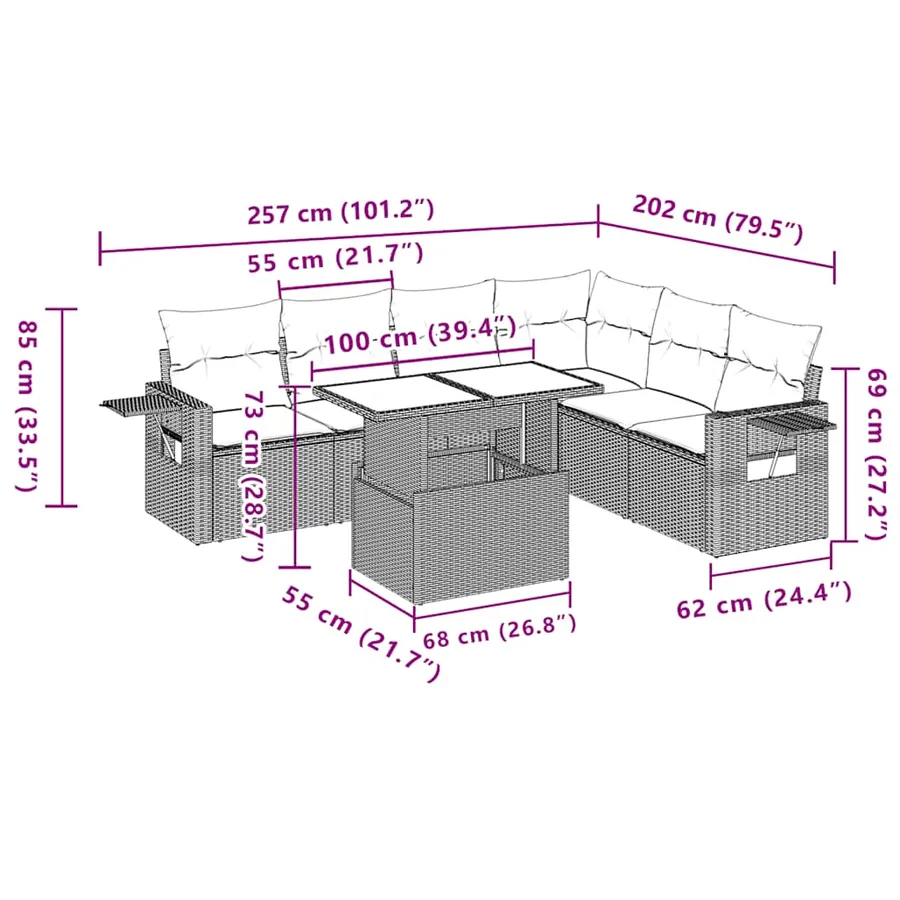 Salon de jardin avec coussins 7 pcs gris clair résine tressée - 11