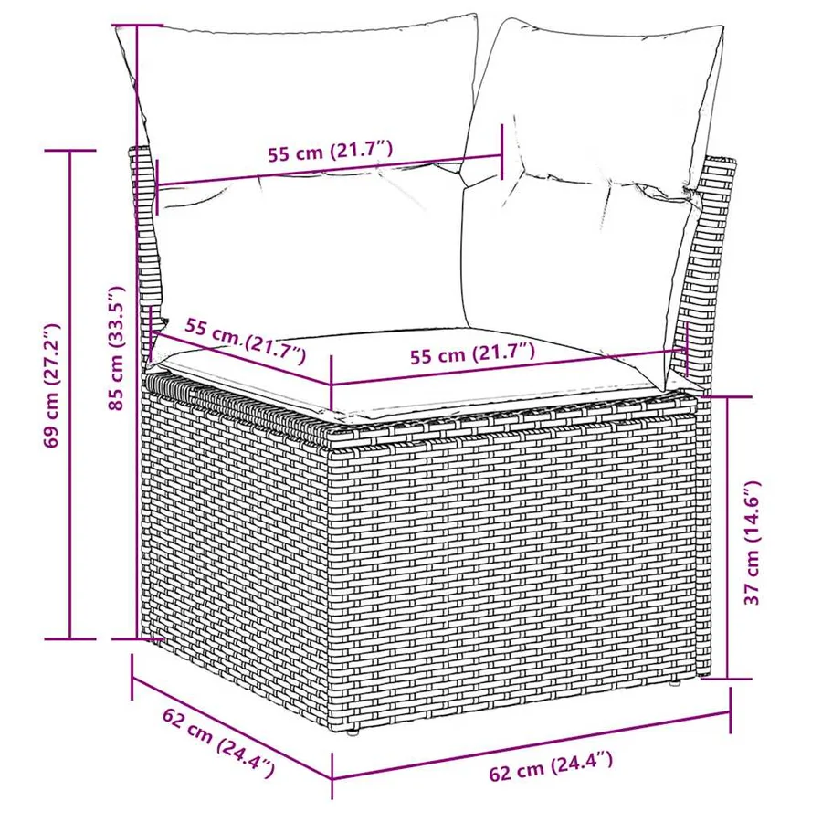 Salon de jardin avec coussins 7 pcs gris clair résine tressée - 14
