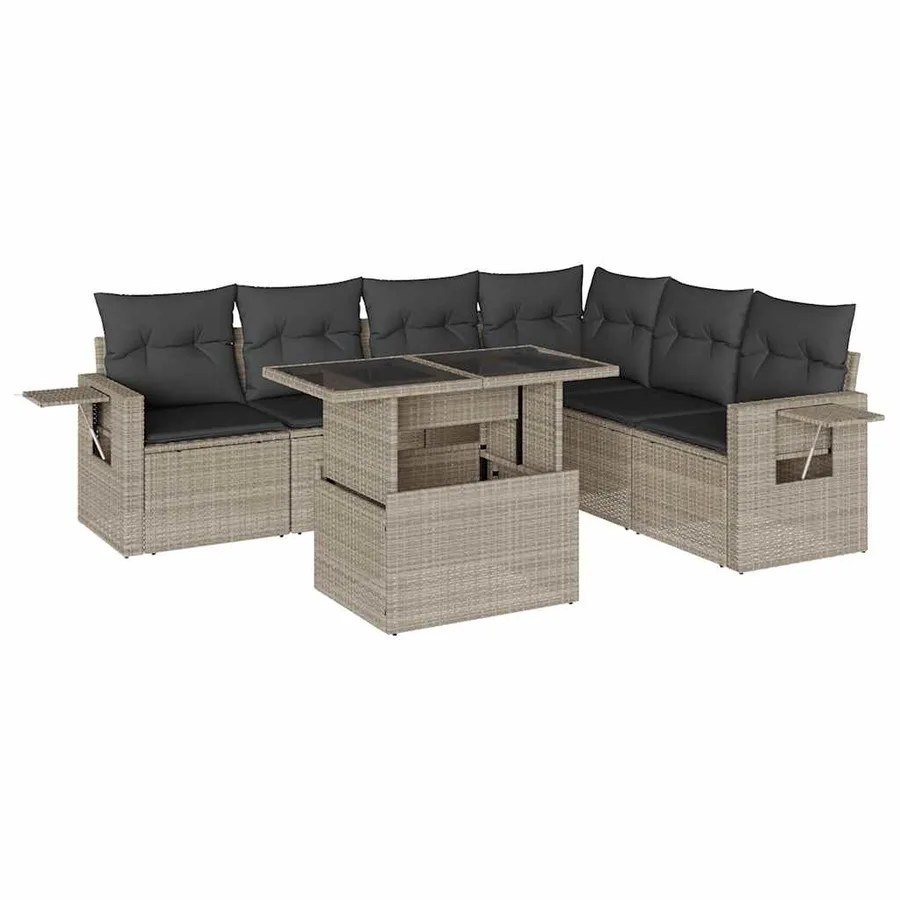 Salon de jardin avec coussins 7 pcs gris clair résine tressée - 2