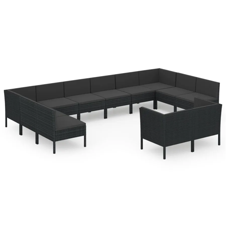 Salon de jardin 12 pcs avec coussins résine tressée noir - 2