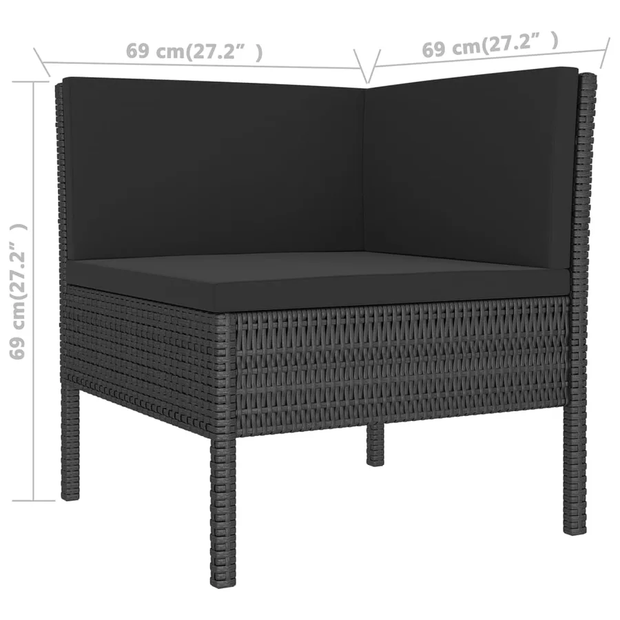 Salon de jardin 12 pcs avec coussins résine tressée noir - 6