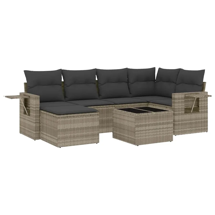 Salon de jardin avec coussins 7 pcs gris clair résine tressée - 2