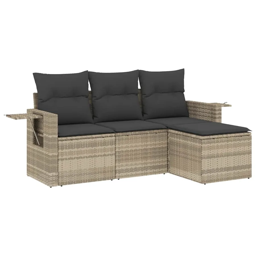 Salon de jardin 4 pcs avec coussins gris clair résine tressée - 2