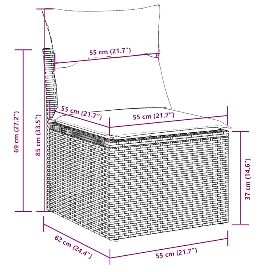 Salon de jardin 6 pcs avec coussins gris clair résine tressée - 11