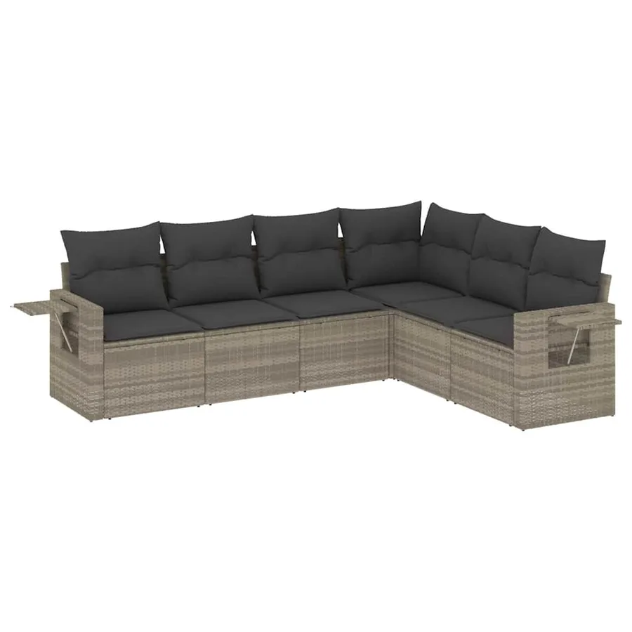 Salon de jardin 6 pcs avec coussins gris clair résine tressée - 2