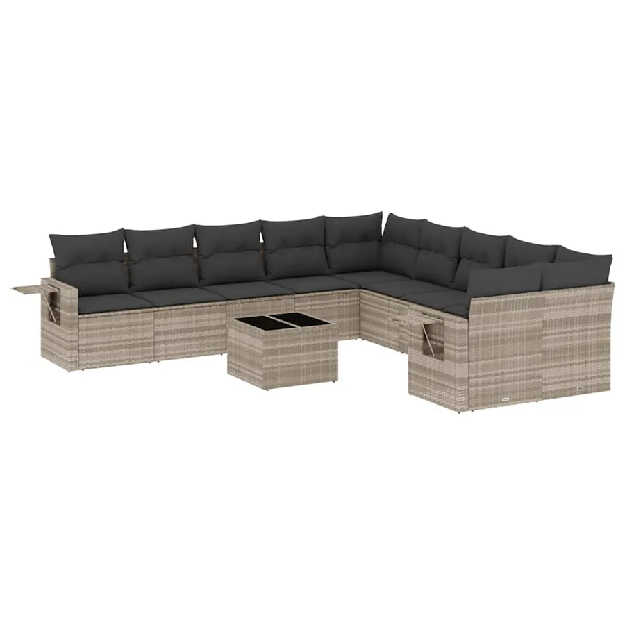 Salon de jardin 11 pcs avec coussins gris clair résine tressée - 2