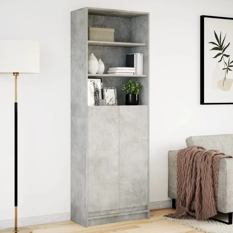 Buffet haut avec LED gris béton 69x32,5x200cm bois d’ingénierie - 4