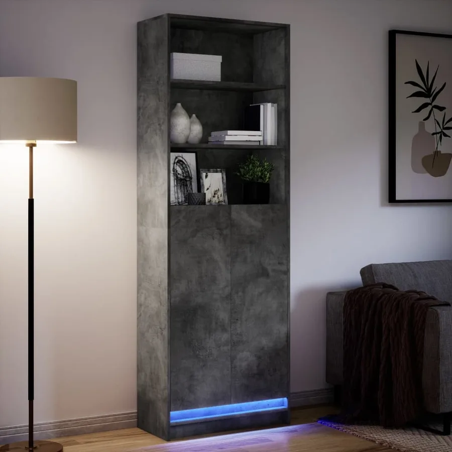 Buffet haut avec LED gris béton 69x32,5x200cm bois d’ingénierie - 5