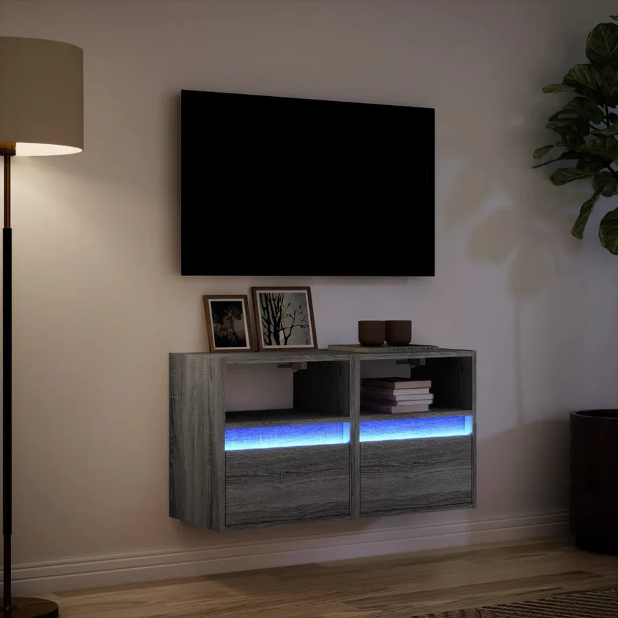 Meubles TV muraux et lumières LED 2 pcs sonoma gris 41x31x45 cm - 5
